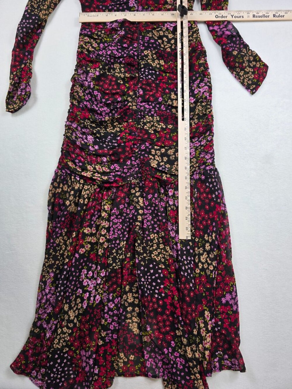 NEW Astr The Label XS Athena Midi Floral Ruched Dress Long Sleeve - Picture 9 of 9